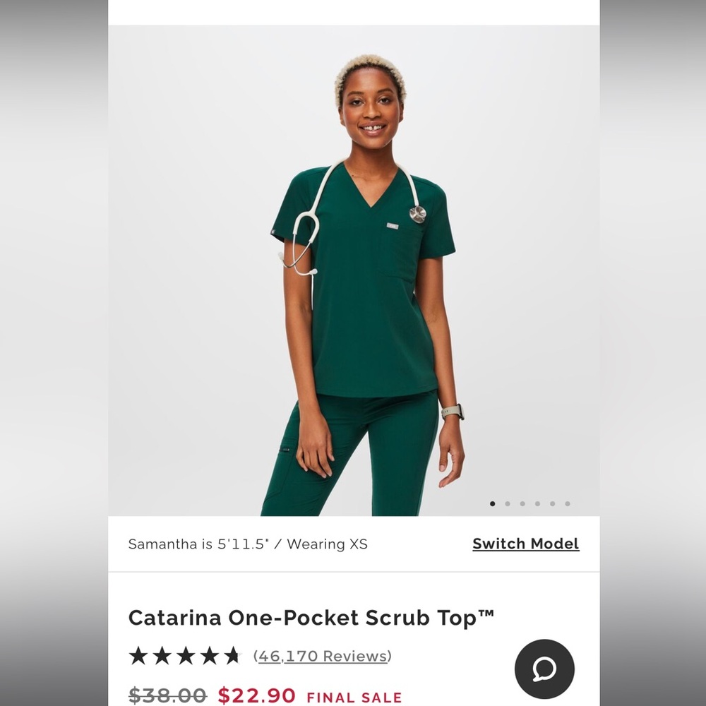 Figs Forest Green Catarina Scrub Top Size M NWT